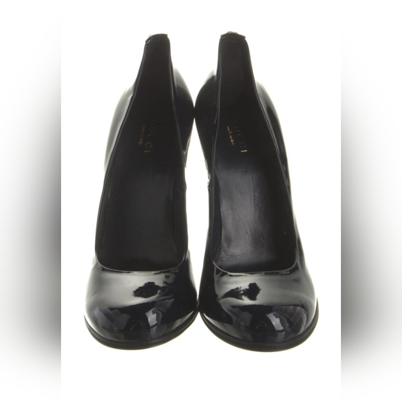 NWOT GUCCI Interlocking GG Logo Round Toe Black Patent Leather Pumps Shoes Heels - Picture 2 of 9